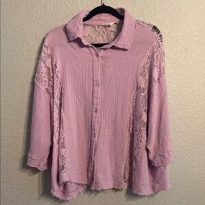 ANDREE BY UNIT Waffle Knit and‎ Lace Blouse Relaxed Fit